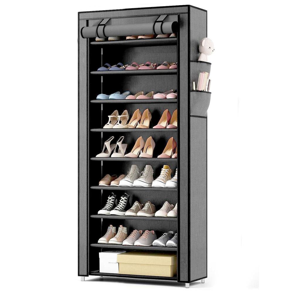 10-Tier Shoe Rack Organizer w/ Dust Cover Holds 30–32 Pairs